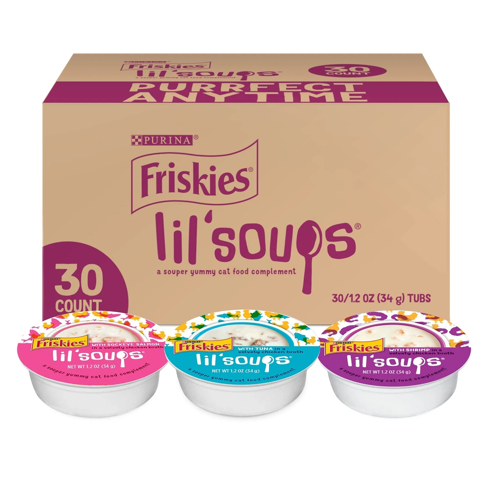 Purina Grain Free Wet Cat Food Lickable Cat Treats Variety Pack, Lil’ Soups W…