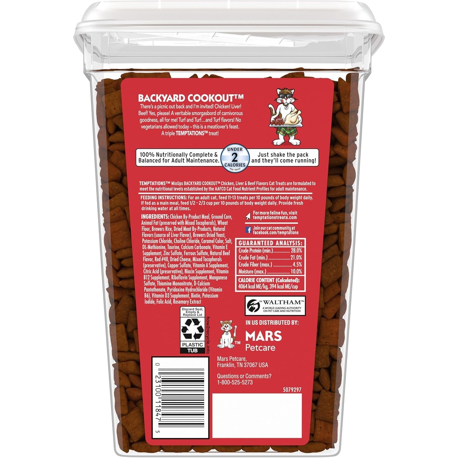 Temptations MixUps Backyard Cookout Crunchy and Soft Cat Treats, 30 oz. Tub