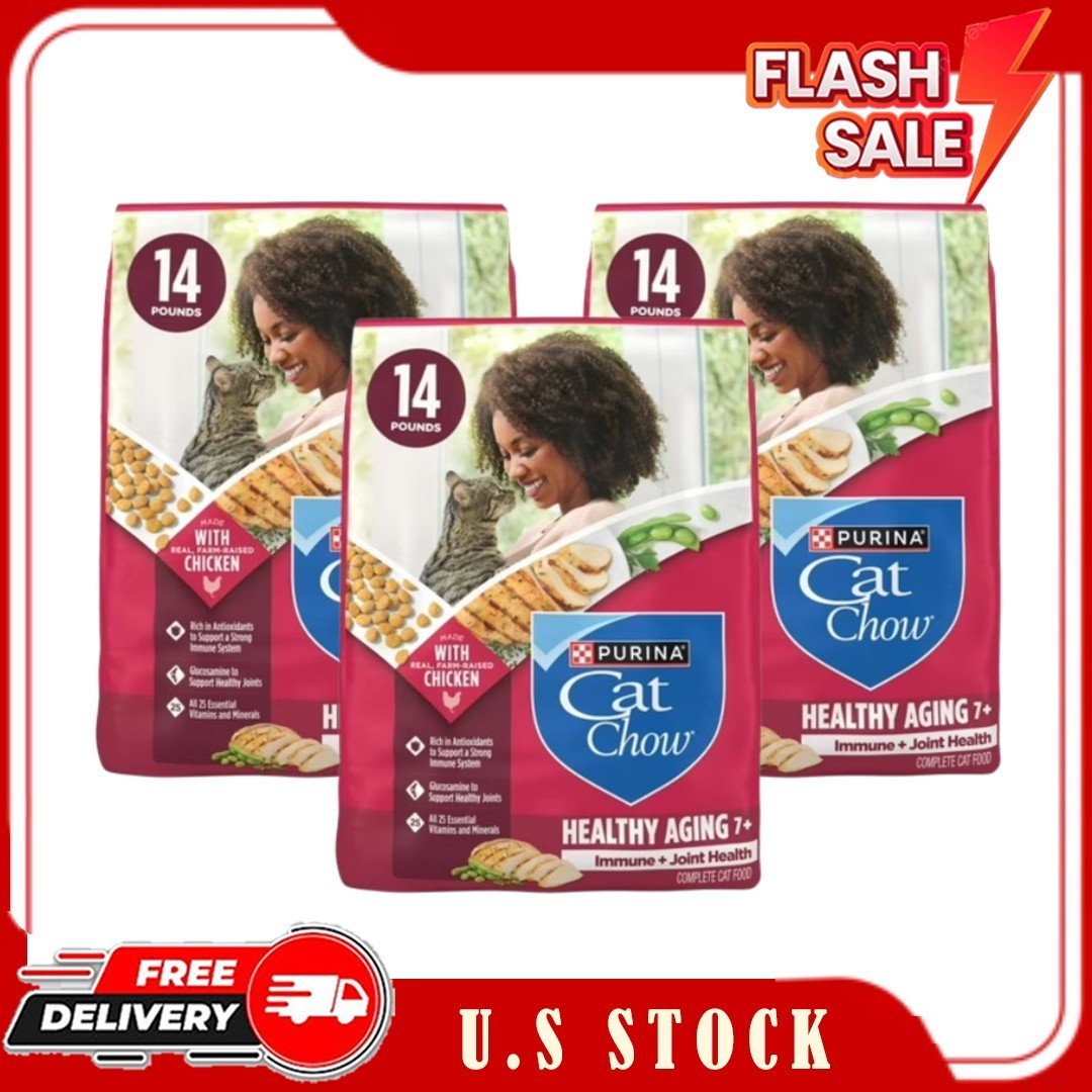 3 Pack Purina Cat Chow Healthy Aging 7+ Senior Dry Cat Food, Chicken, 14 lb. Bag