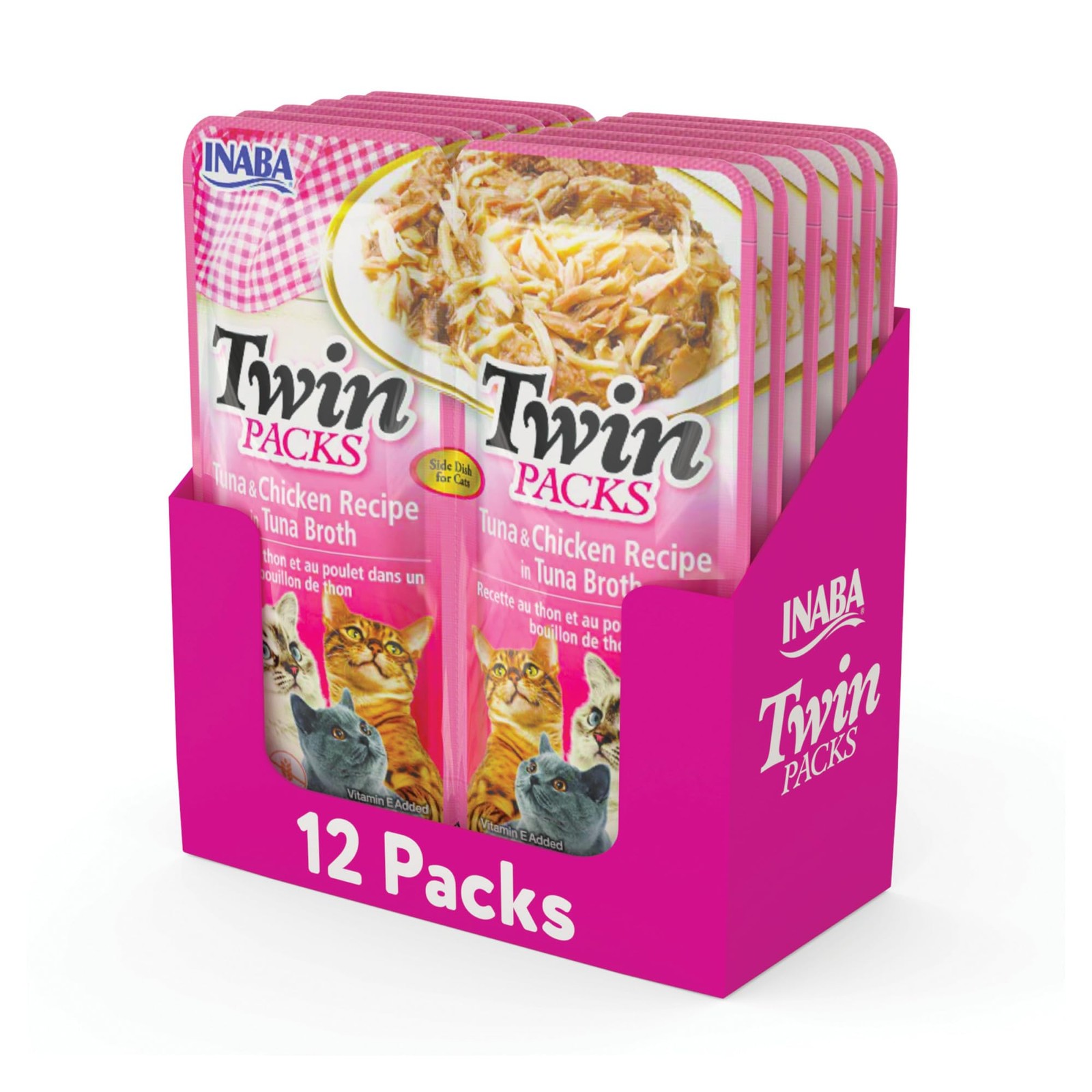 INABA Twin Packs for Cats, Side Dish/Topper Cups, 1.4 1 Ounce (Pack of 12)