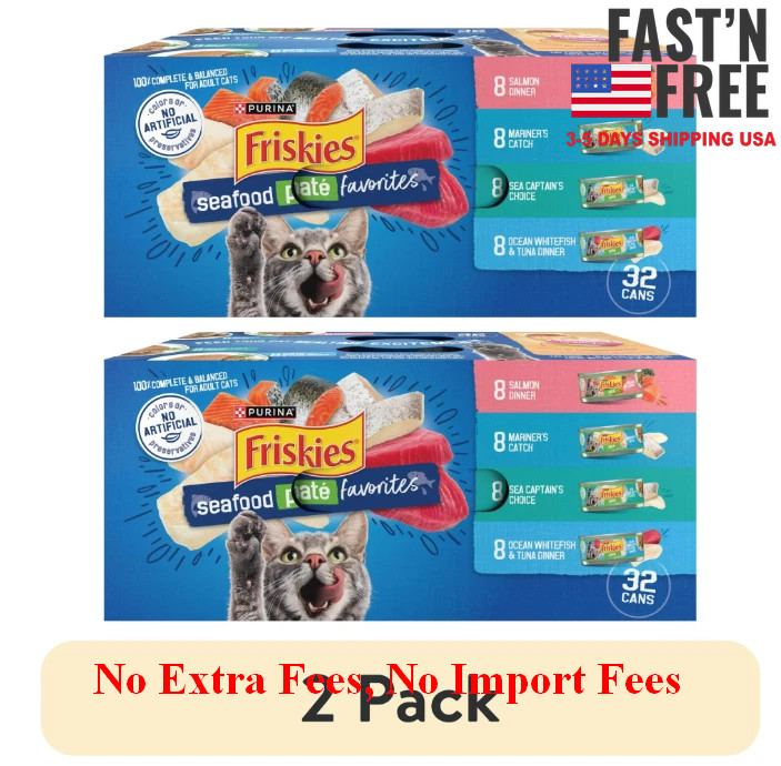 (2 pack) Purina Friskies Pate Seafood Favorites Variety Pack Cat Food 5.5 oz(32)