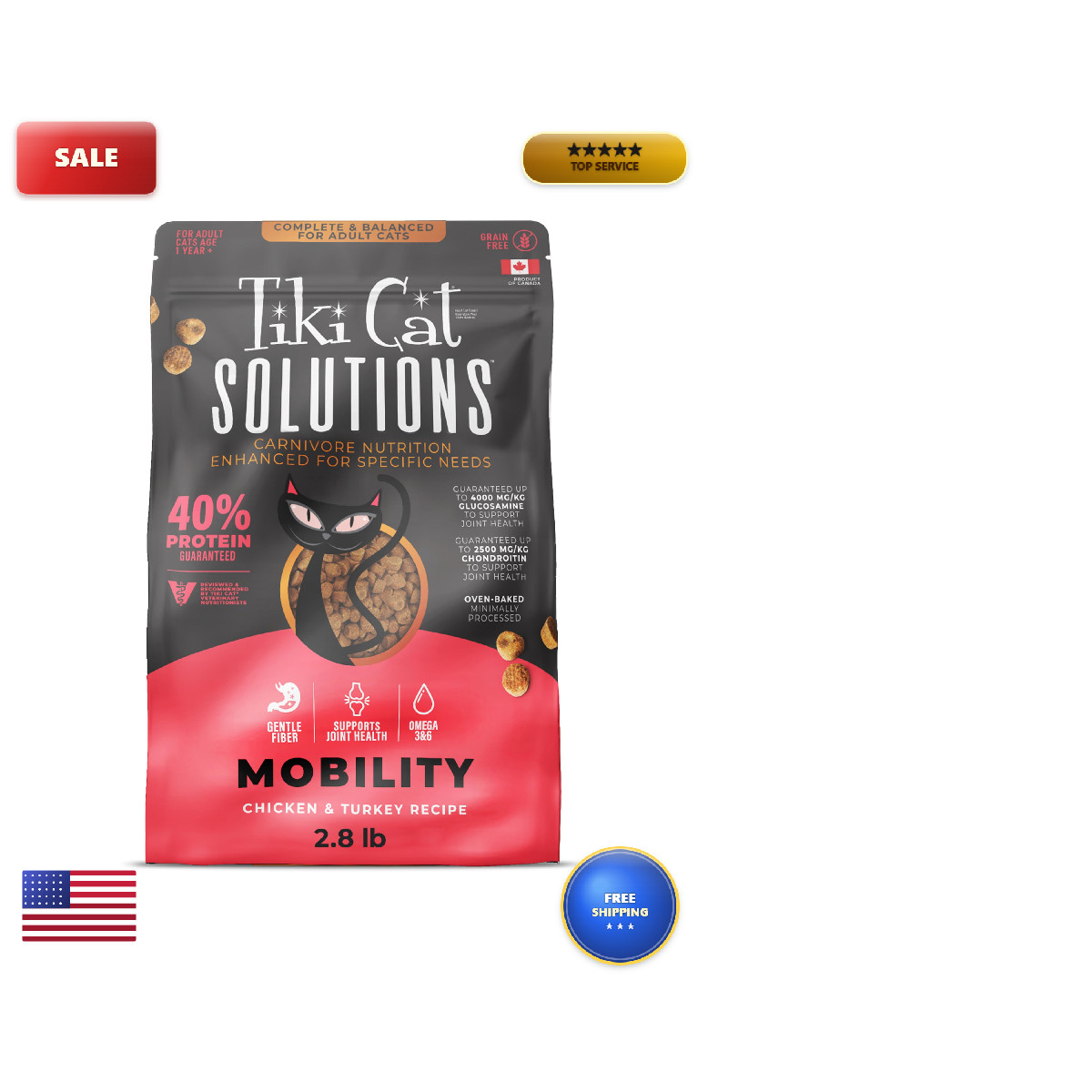 Tiki Pets Tiki Cat Solutions Dry Cat Food Mobility 2.8 Lbs. Bag