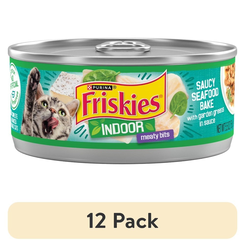Wet Cat Food for Indoor Cats Seafood Bake Variety Pack 12 Cans 5.5 oz Each