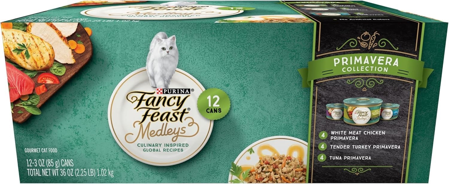 Purina Wet Cat Food Variety Pack Medleys Primavera Collection 2 Packs of 12 3lb