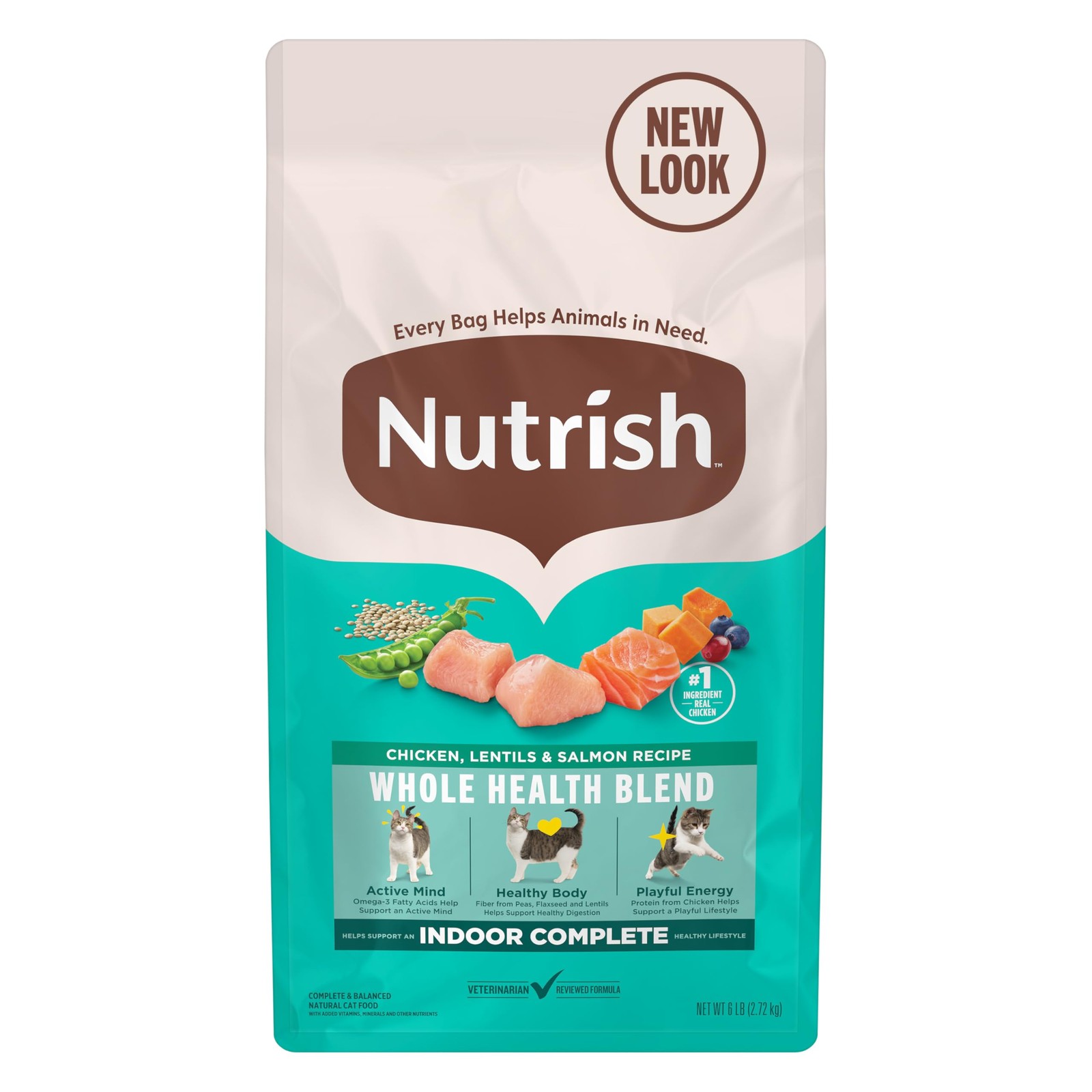 Indoor Complete Chicken, Lentils & Salmon Recipe Dry Cat Food, 6 lb. Bag, Pac…