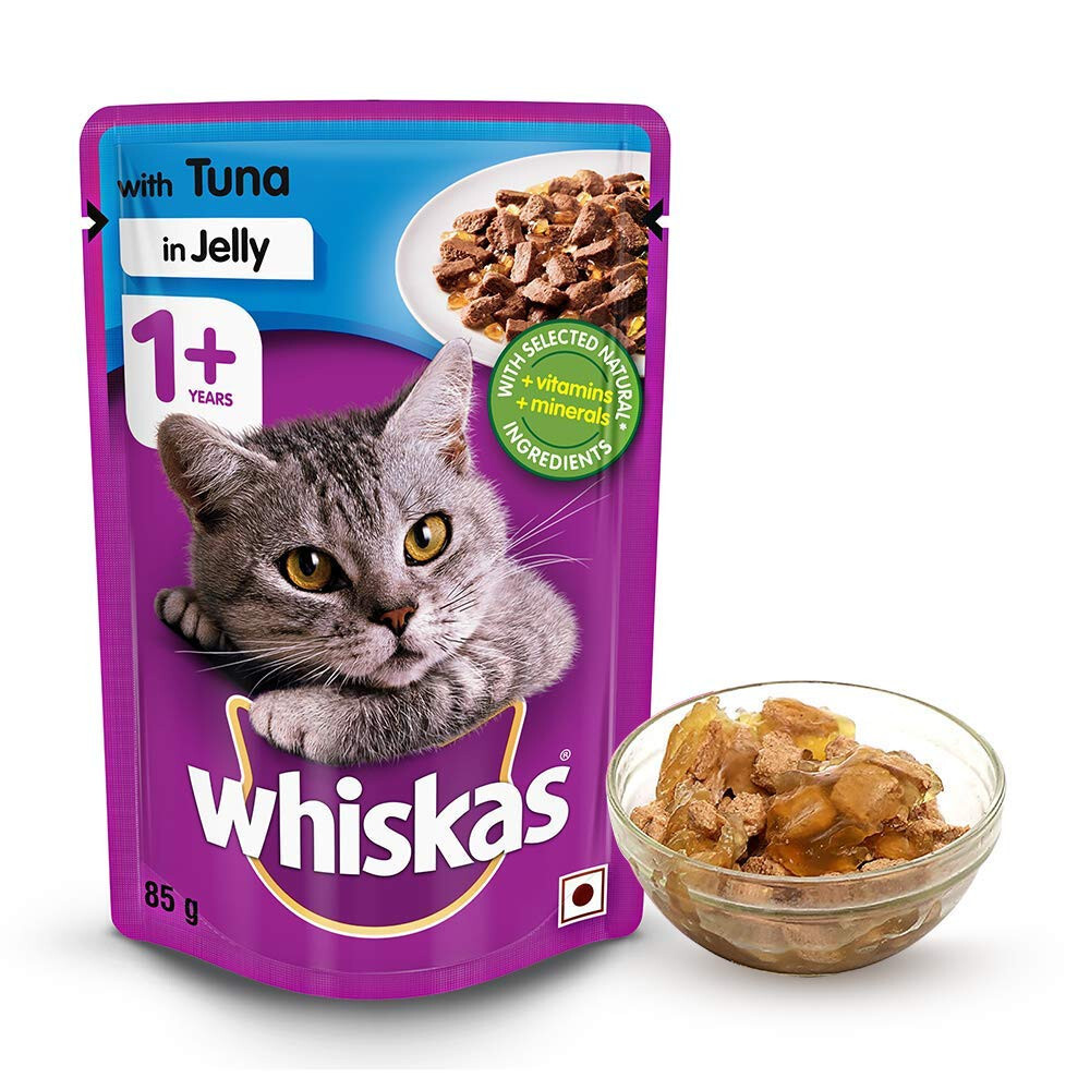 Whiskas Wet Cat Food for Adult Cats (1+Years), Tuna in Jelly Flavour,(48 x 85g)