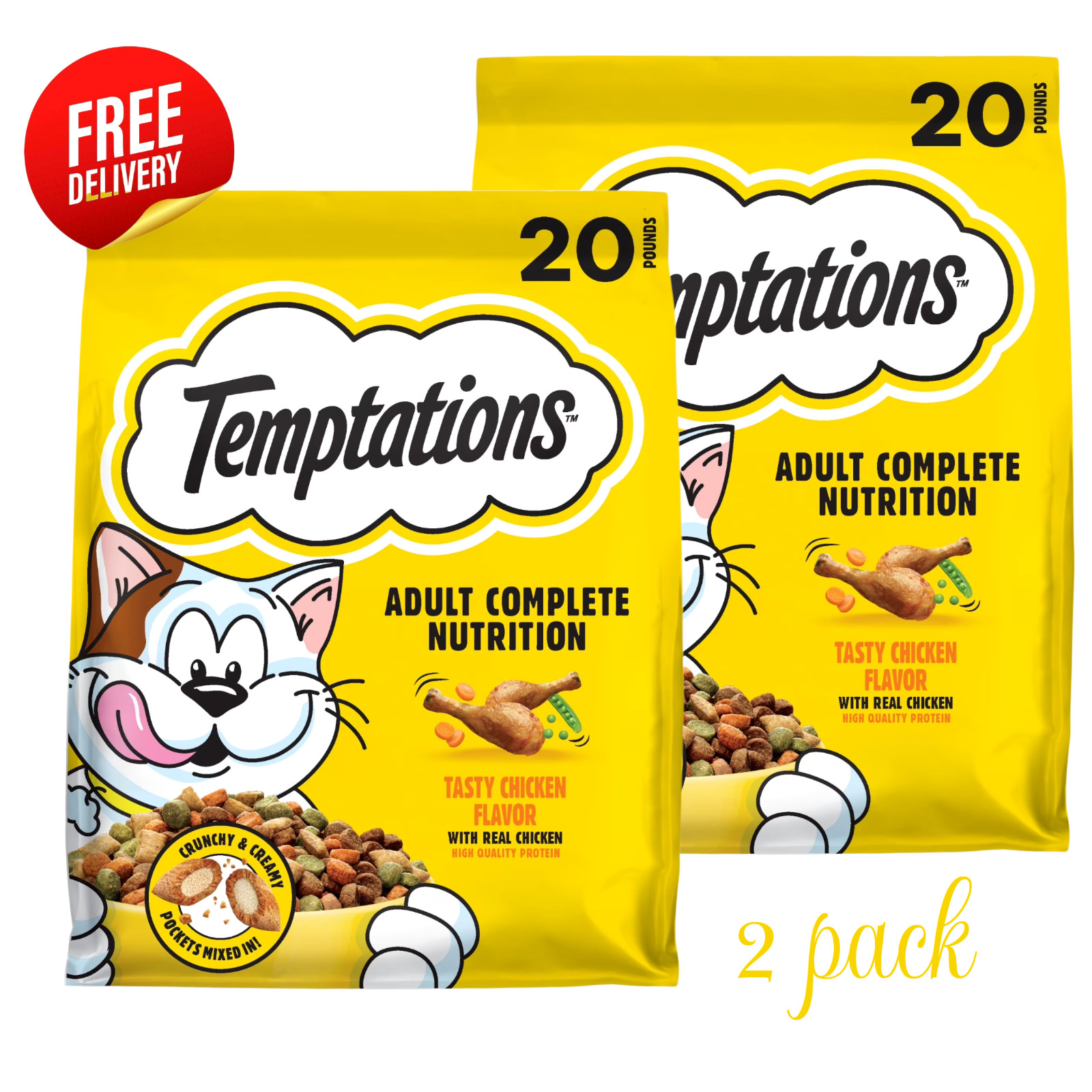 Temptations Adult Dry Cat Food Tasty Chicken Flavor 20 lb Bag 2 Pack