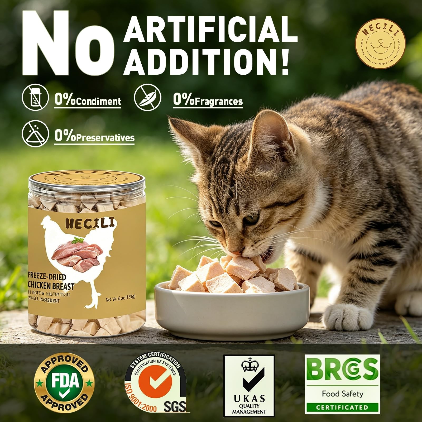 HECILI Freeze Dried Chicken Breast Cats & Dogs 0.44 Fl Oz (Pack of 1)