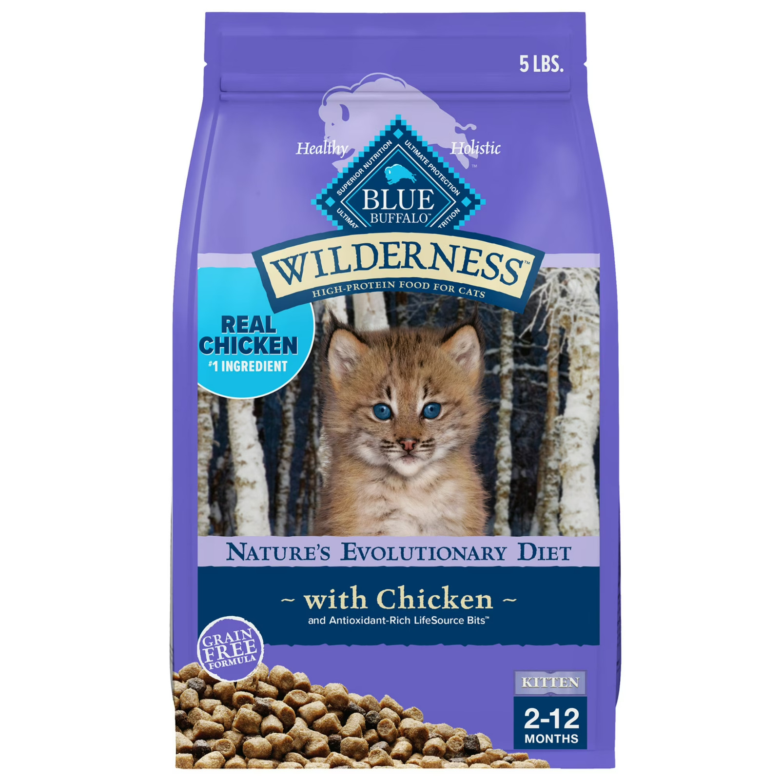 Blue Buffalo Wilderness Natural Kitten Dry Cat Food, High-Protein, Chicken, 5-lb