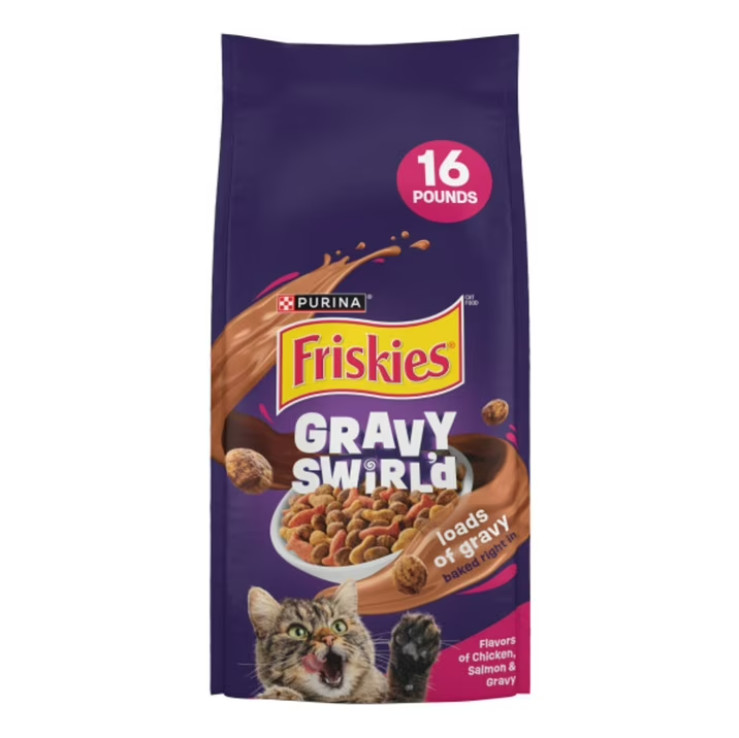 3 Bag Purina Friskies Dry Cat Food Gravy Swirl’d, Salmon&Gravy Dry Cat Food,16lb