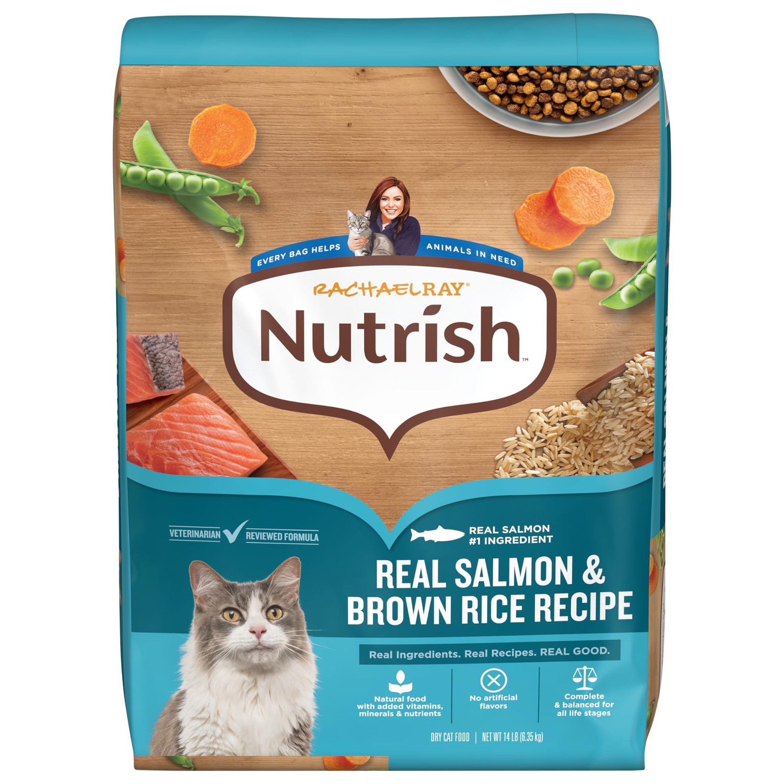 Rachael Ray Dry Cat Food Real Salmon & Brown Rice Recipe, 14 lb. Bag