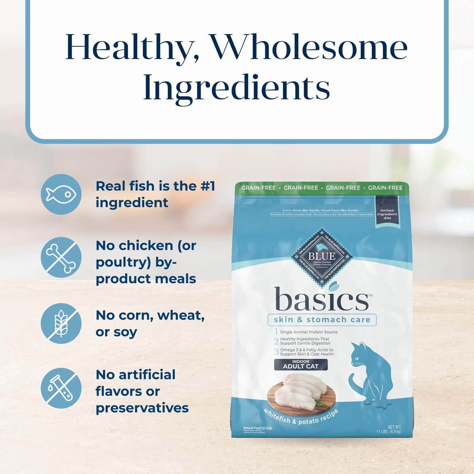 Blue Buffalo Basics Grain Free Dry Cat Food 11 lb Fish Potato Skin Care