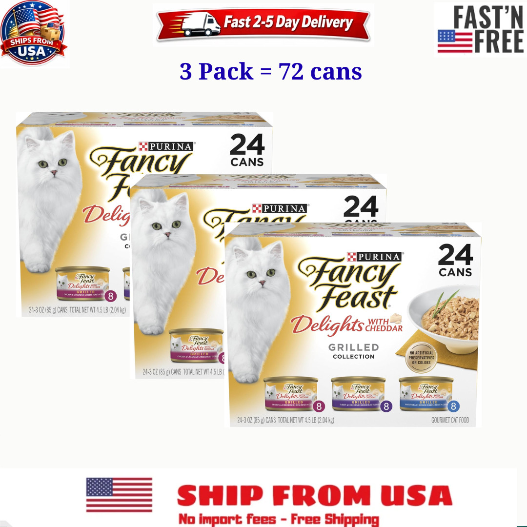 Purina Fancy Feast Delights with Cheddar Grilled Chicken, Turkey, (72 Cans) 3 oz