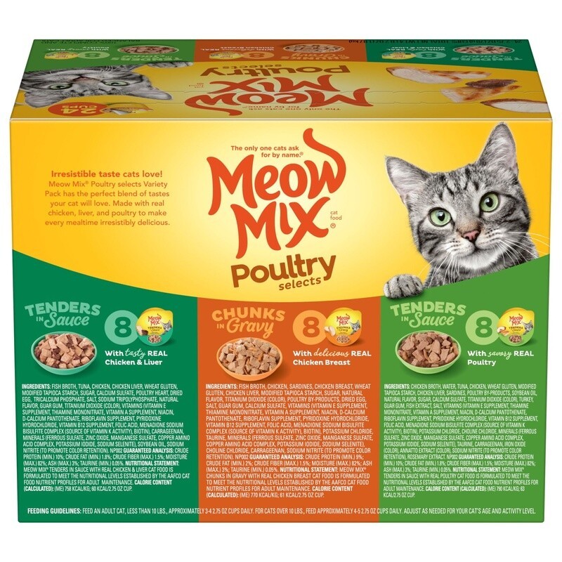 Wet Cat Food Variety Pack Poultry Tenders in Sauce Chunks Gravy 24 Cups Durable