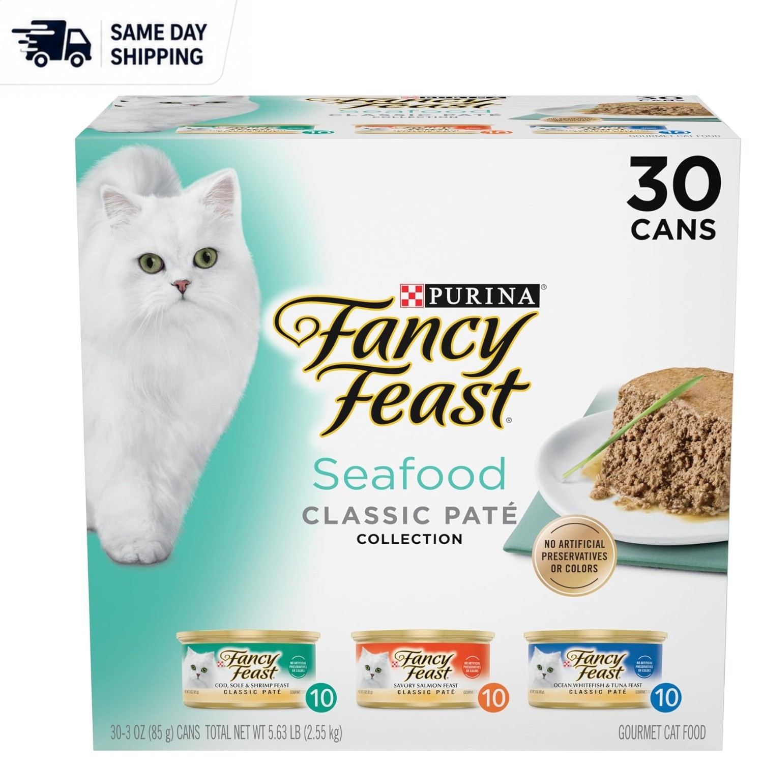 Healthy Grain-Free Seafood Pate Cat Food Variety Pack – 30 Cans for Adult Cats