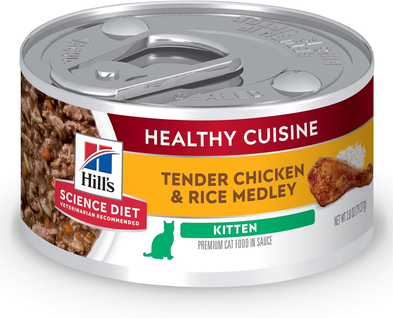Healthy Cuisine, Kitten, Great Taste, Wet Cat Food, Chicken & Rice Stew, 2.8 Oz