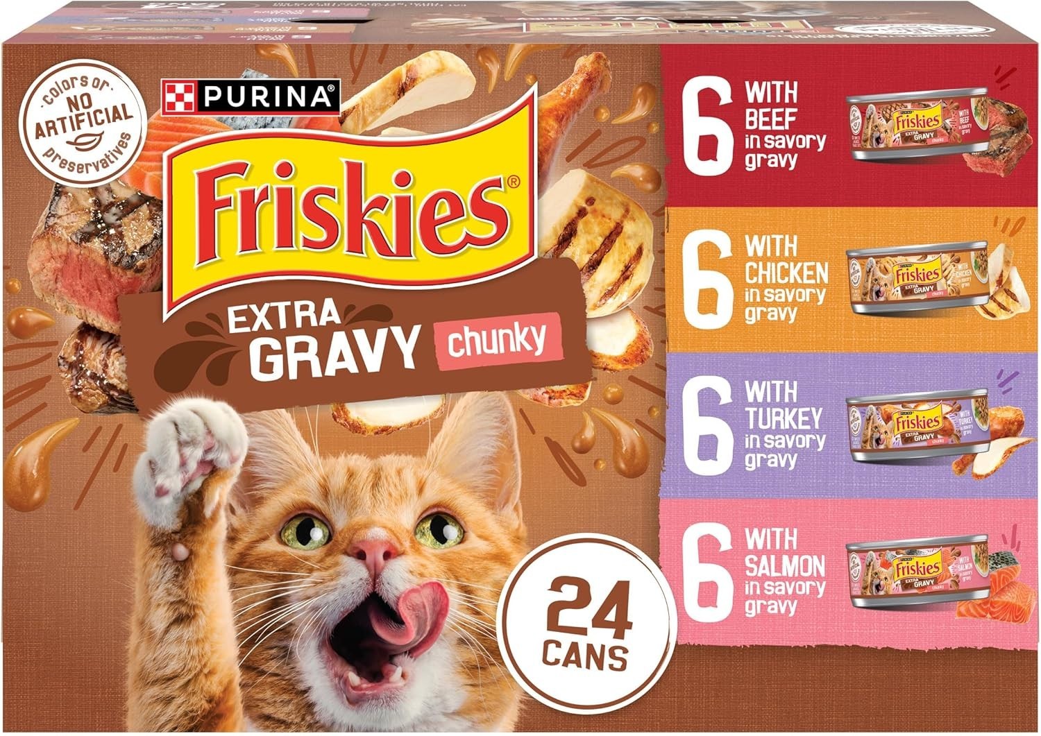 Purina Friskies Extra Gravy Wet Cat Food Chunky 24ct Variety Pack5.5 oz. Cans