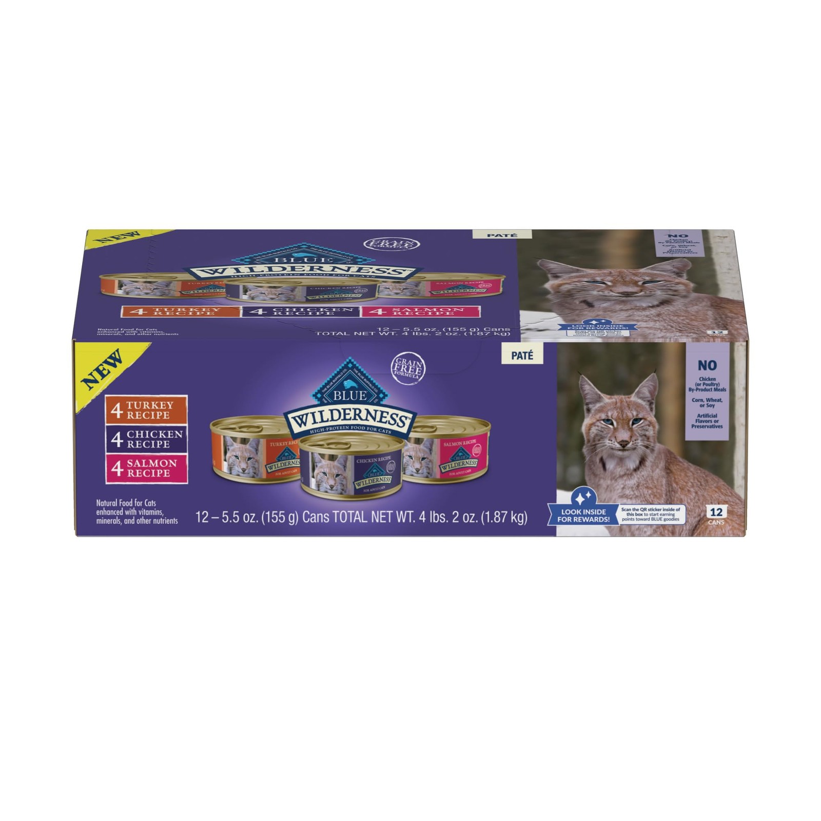 Blue Buffalo Wilderness High Protein Adult Pate Wet Cat Food Variety Pack 12x 5.