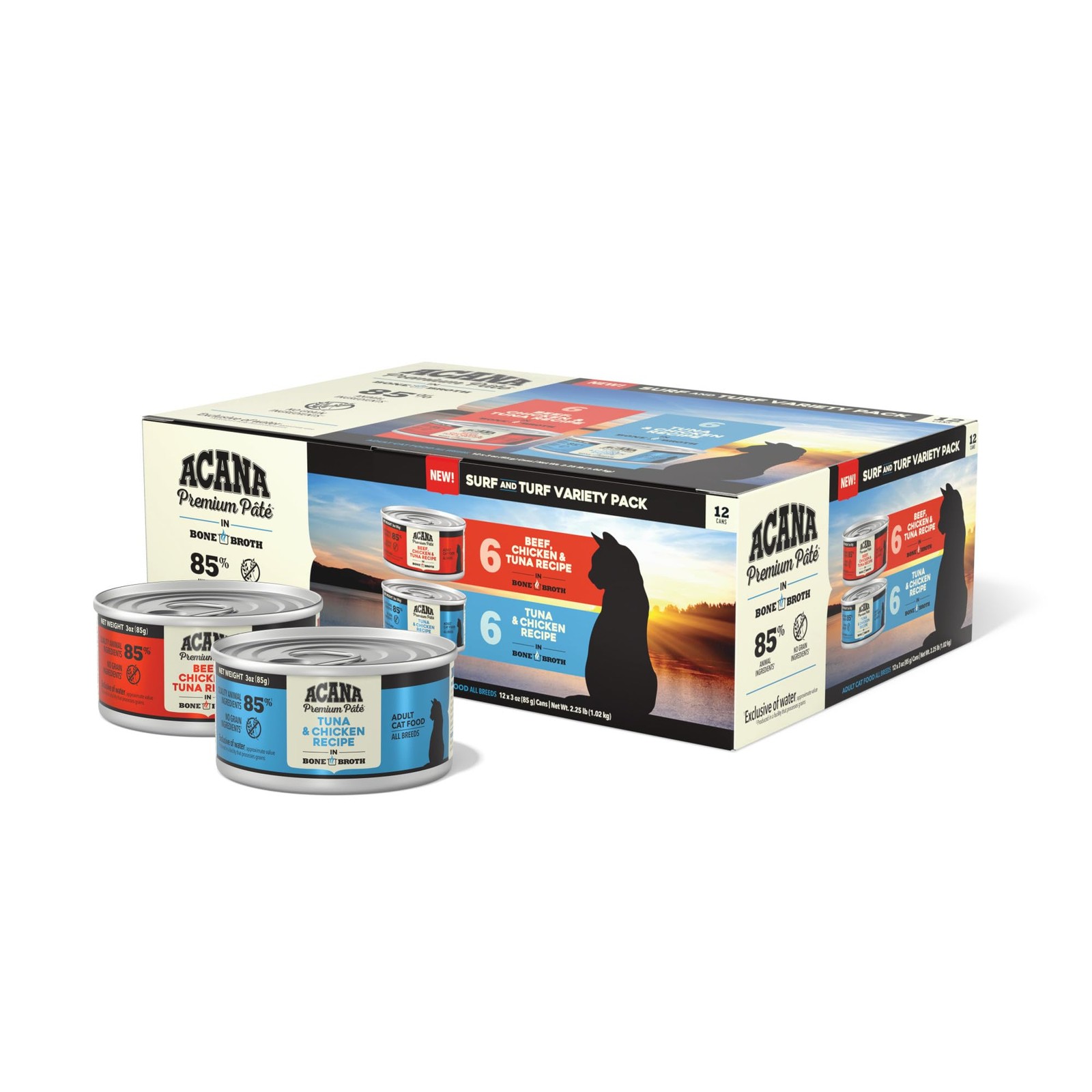 Premium Pate Wet Cat Food in Bone Broth Variety Pack: Surf and Turf – Beef Ch…