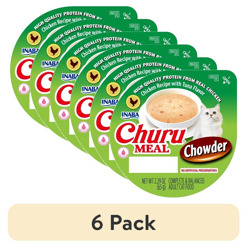 (6 pack) Churu Meal Chowder Adult Wet Cat Food, 2.29 oz cup, Chicken Recipe