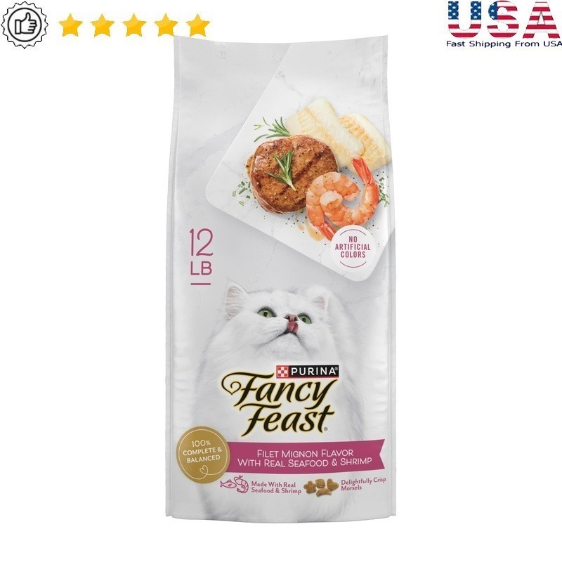 Gourmet Dry Cat Food Filet Mignon Flavor Seafood Shrimp Crunchy Kibble 12lb New