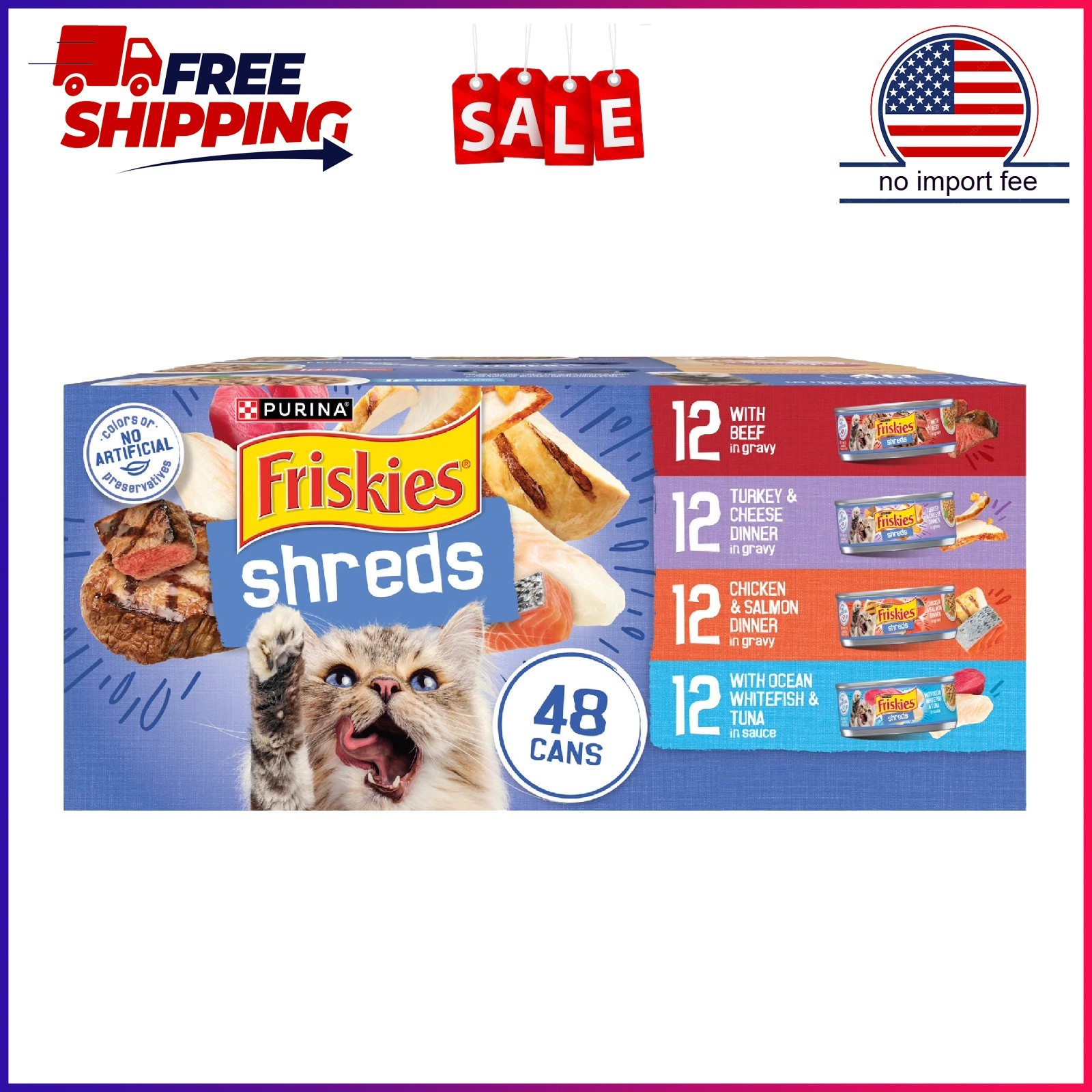 Purina Friskies Shreds Gravy Variety Pack, Wet Cat Food, 5.5 oz Cans (48 Count)