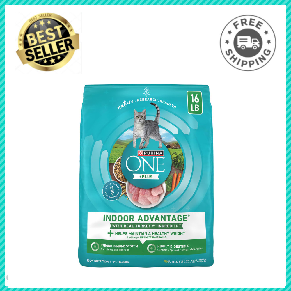 Purina ONE Plus Indoor Advantage Turkey Dry Cat Food, 16 lb Bag, Weight Control