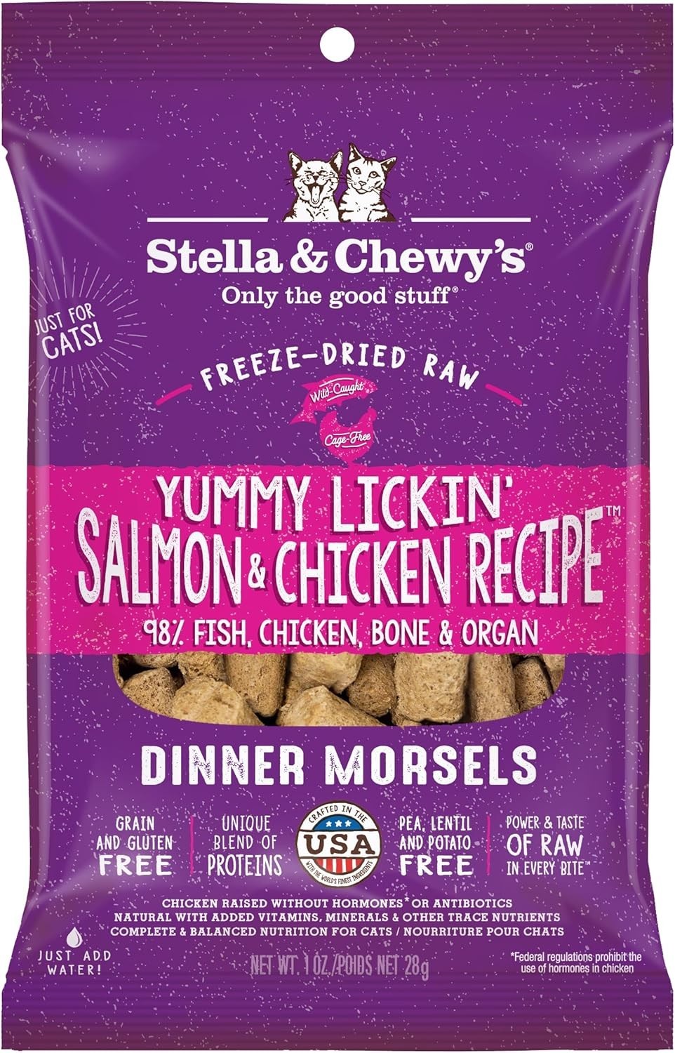 Freeze-Dried Cat Food Morsels Salmon & Chicken 1 oz with Probiotics & Omega-3