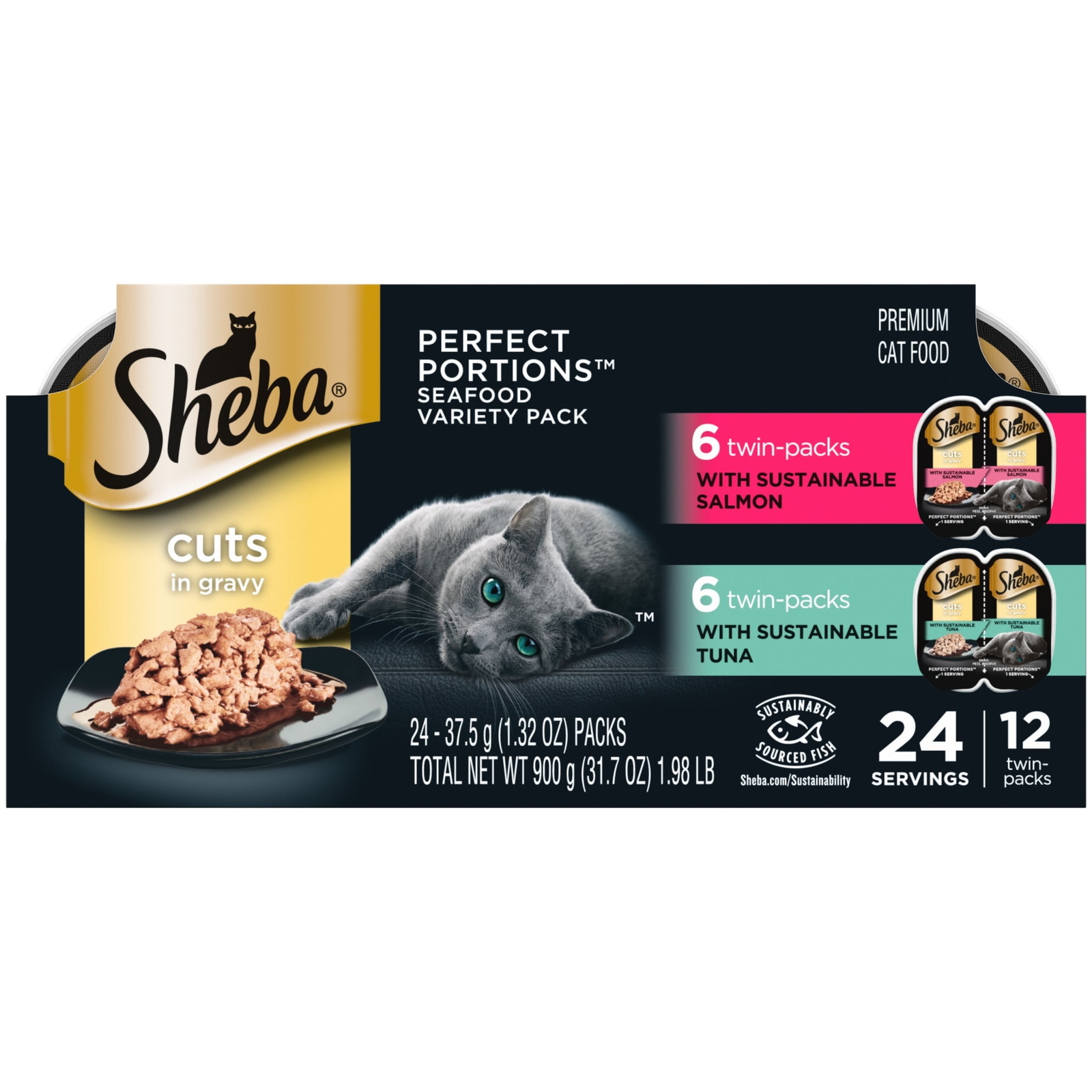new， Perfect Portions Wet Cat Food Cuts in Gravy Variety Pack,12 Twin-Pack