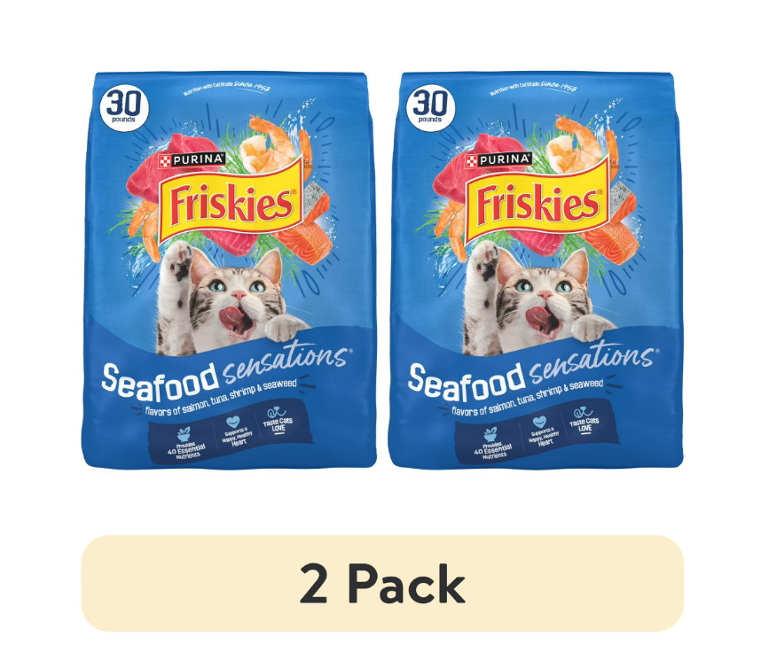 (2 pack) Dry Cat Food Seafood Sensations with Salmon, Tuna, 30 lb Bag