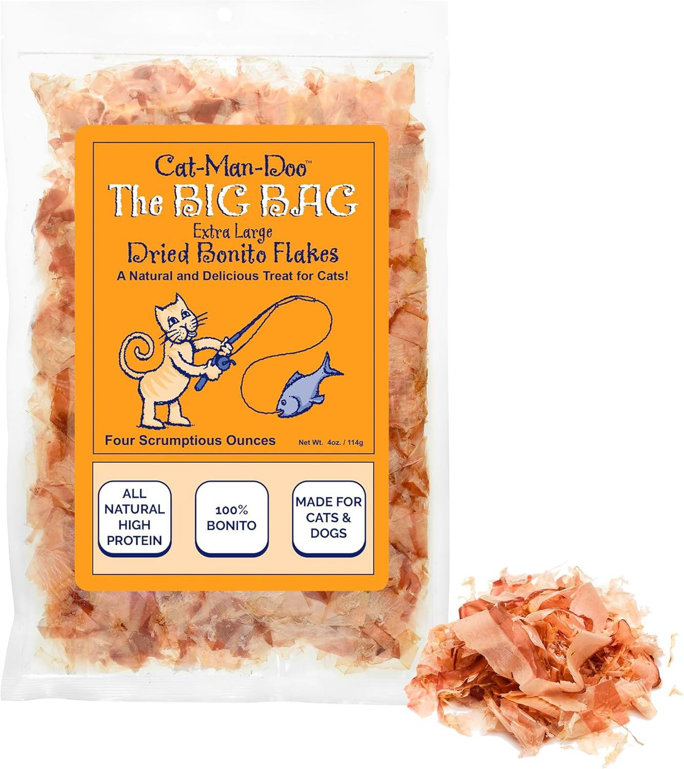 Cat-Man-Doo | Bonito – 4Oz. Big Bag | Bonito Fish Flakes for Cat & Dog Treats |
