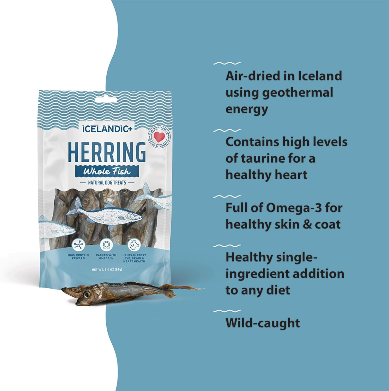 Whole Fish Herring – 3Oz Bag – Dog Treats, Pure Wild-Caught Air-Dried Fish, Sing