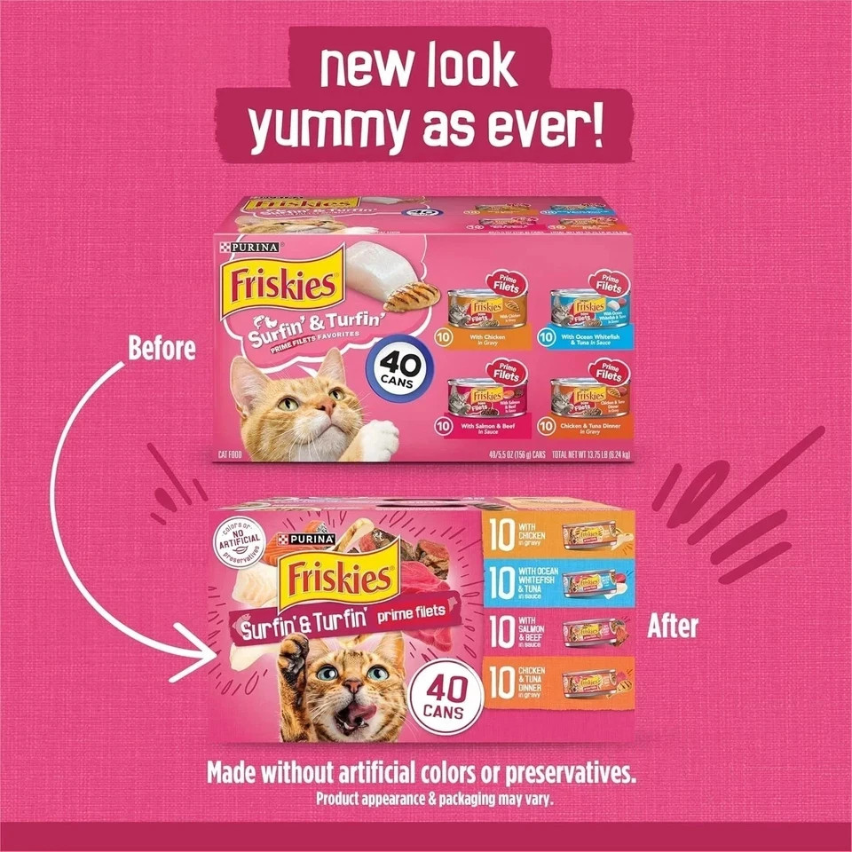 Purina Friskies Gravy Wet Cat Food Variety Pack, Surfin’ Turfin’ Pack of 40) 5.5