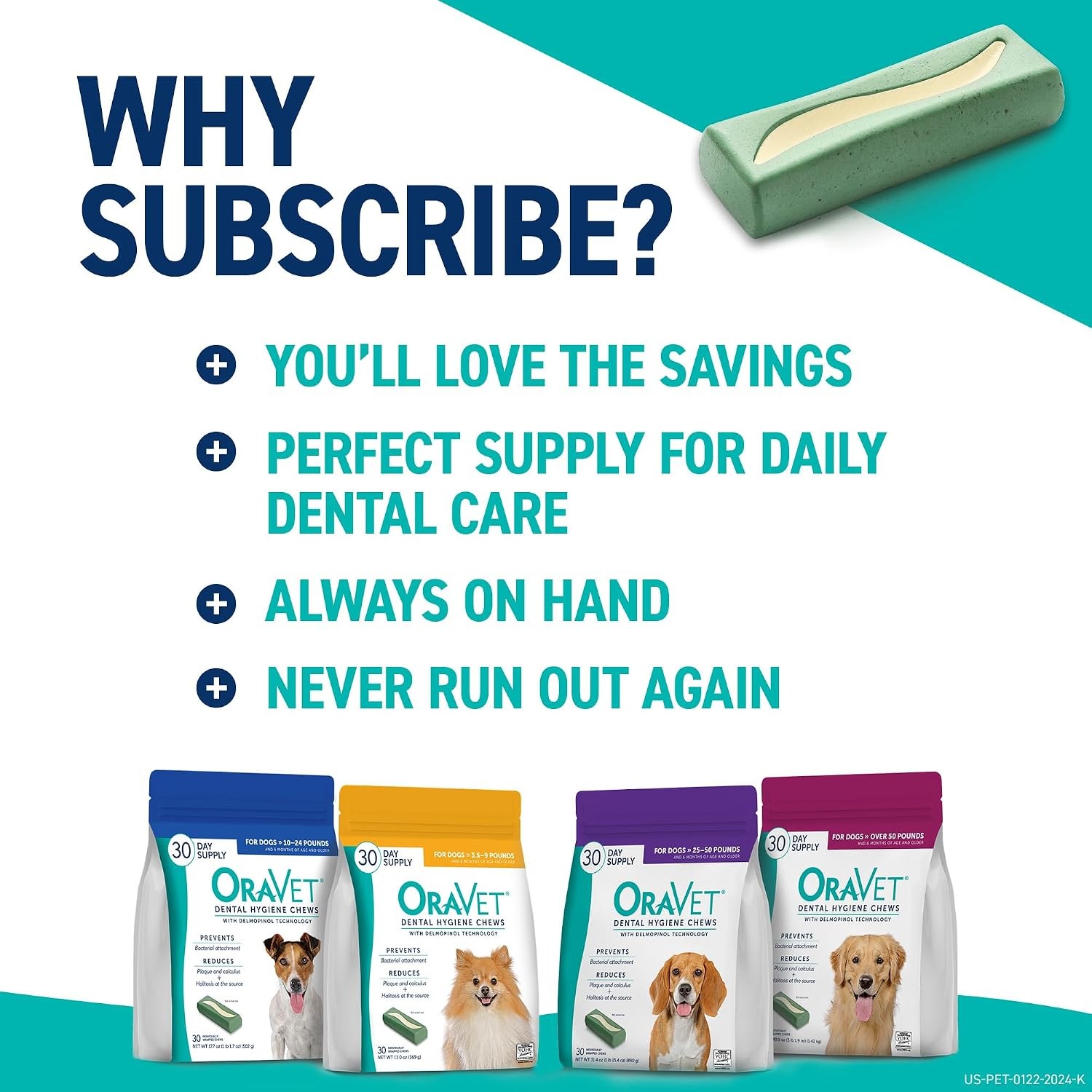 ORAVET Dental Chews for Dogs, Oral Care and Hygiene Chews (Medium Dogs, 25-50 lb