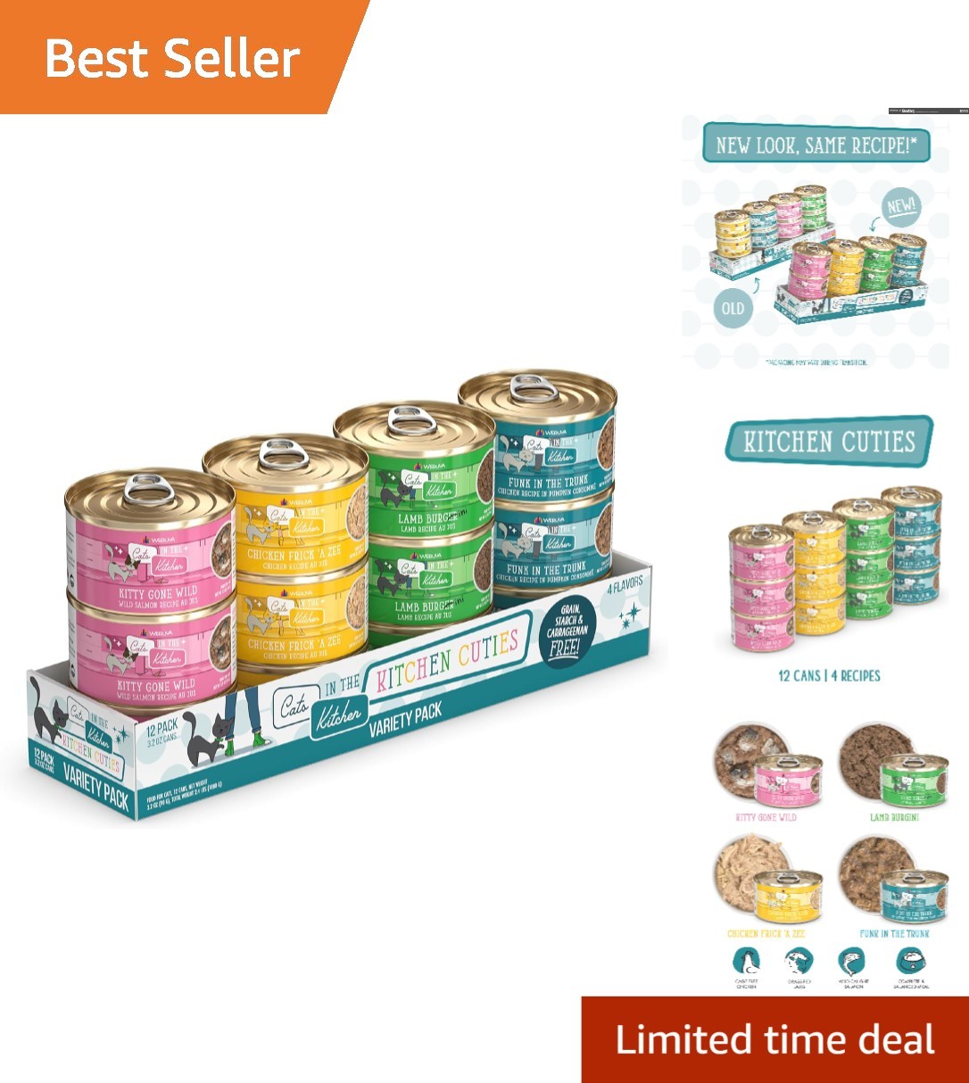 All-Natural Kitchen Cuties Wet Cat Food for All Breeds – 12 Pack of 3.2oz Cans