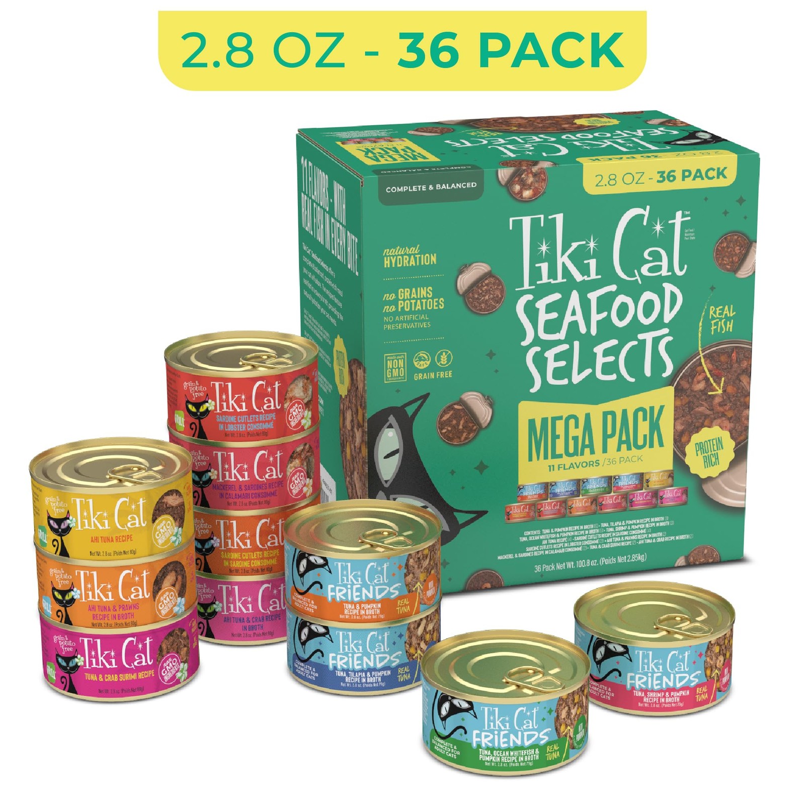 Tiki Pets Tiki Cat Wet Cat Food Mega Pack Seafood Selects 2.8 Oz Can 36 Count