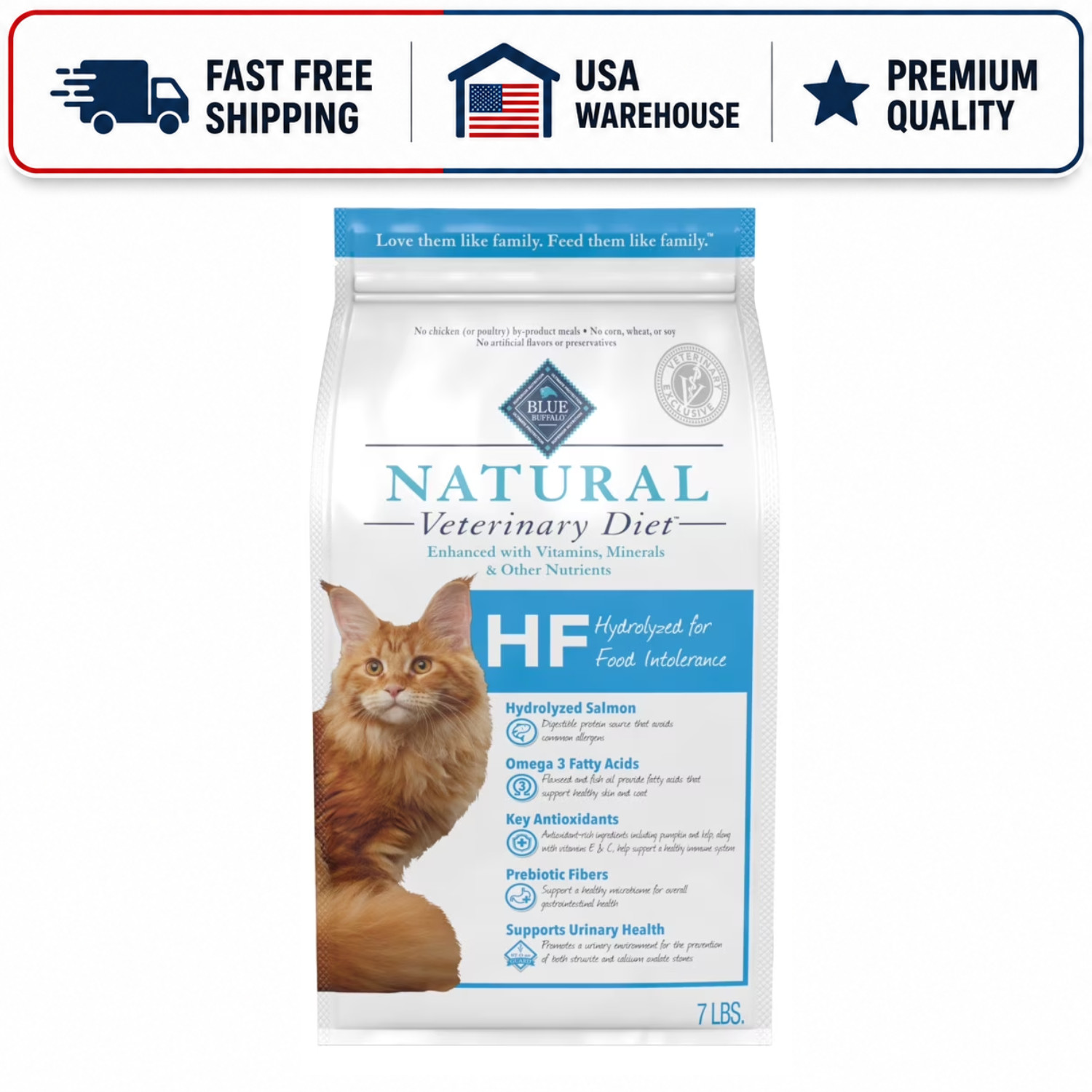 Blue Buffalo Veterinary Diet HF Hydrolyzed Salmon Dry Cat Food 7 lbs Bag