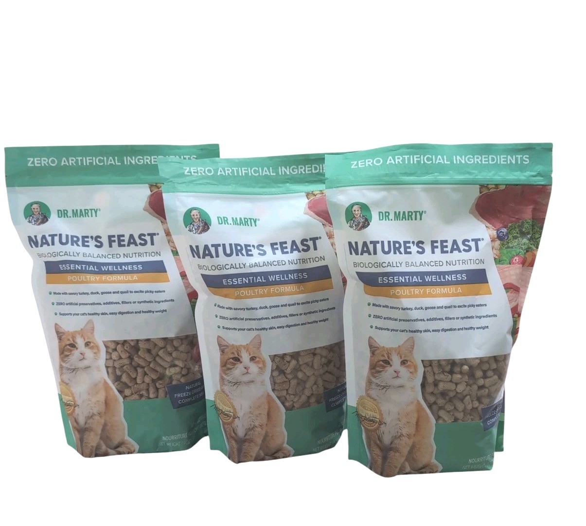 Dr. Marty Nature’s Feast Freeze Dried Cat Food Poultry Formula (3) pack-12 oz ea