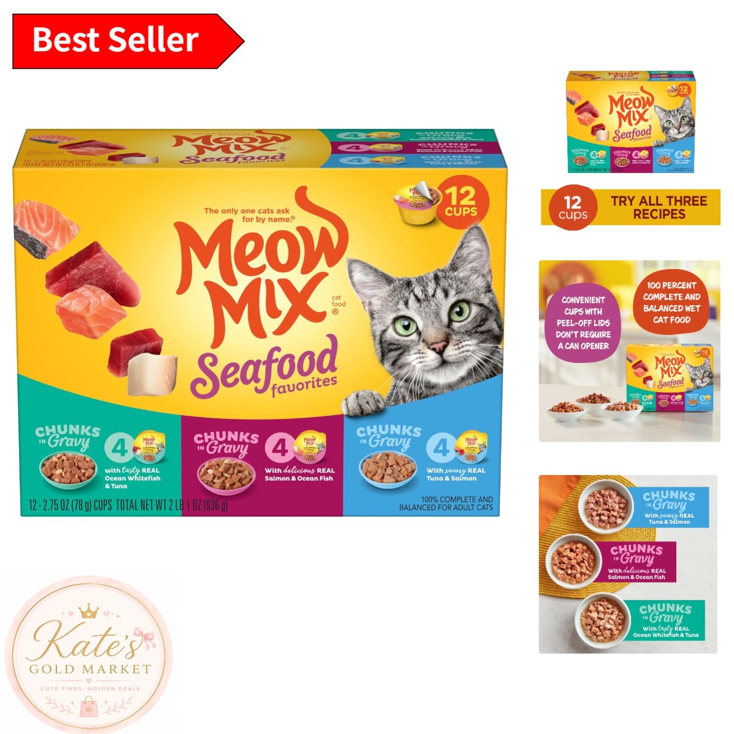 Irresistible Seafood Variety Pack for Cats: 12 x 2.75 oz Easy-Serve Cups