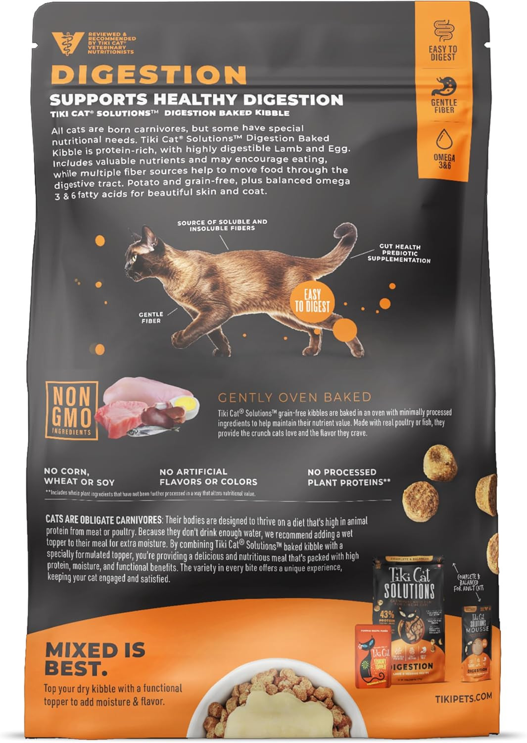 Tiki Cat Solutions Dry Cat Food, Digestion, Lamb & Egg, 2.8 lbs. Bag