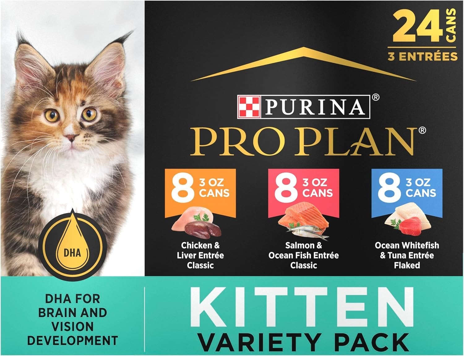 Purina Pro Plan High Protein Wet Kitten Food Variety Pack (Pack of 24) 3 oz. Can