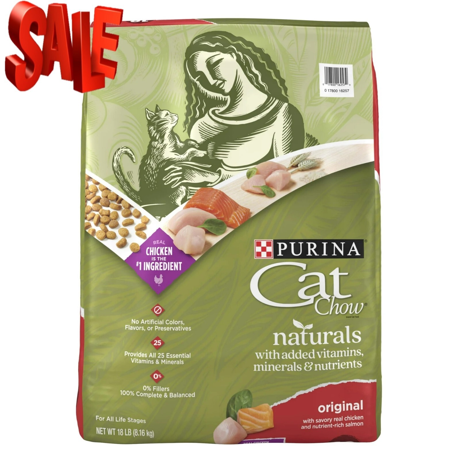 Purina Naturals, Dry Cat Food, Chicken & Salmon, 18 Lb Bag