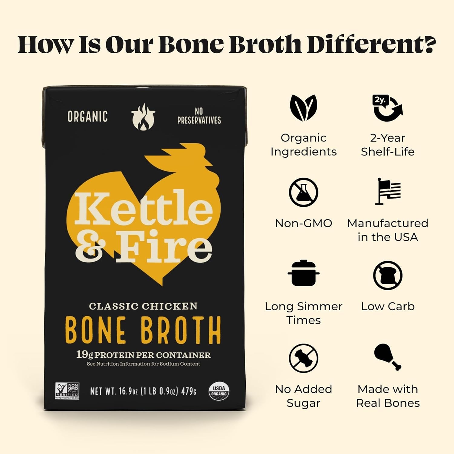 Chicken Bone Broth Soup Pack of 6 Keto Paleo Whole 30 Collagen Gluten Free 16.9