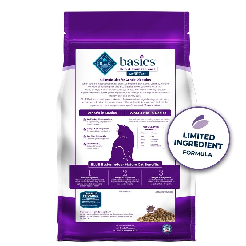 Grain Free Dry Cat Food Turkey & Potato Mature Cats Digestive Skin Health New