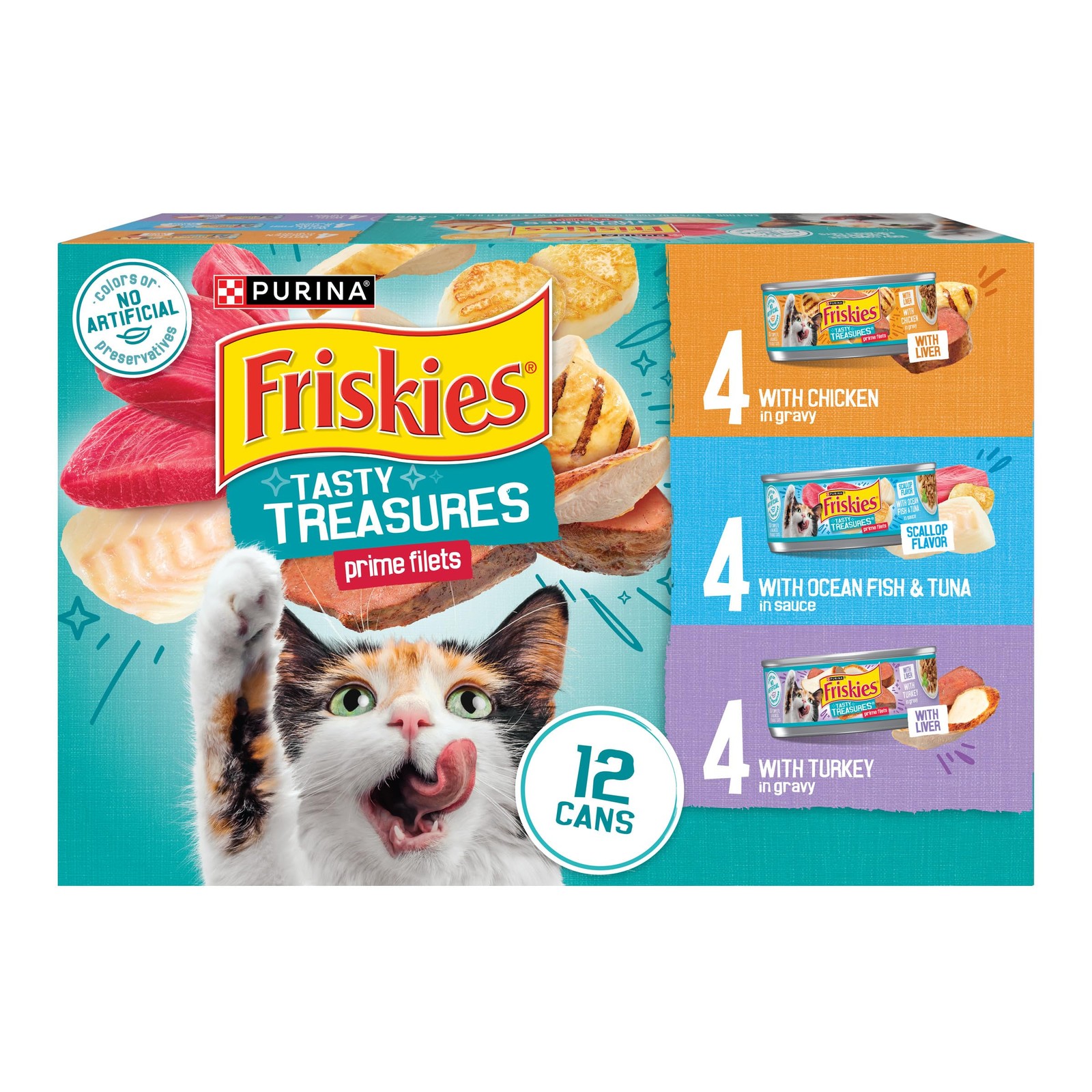 Wet Cat Food Variety Pack – Tasty Treasures Prime Filets with Fish, Chicken,