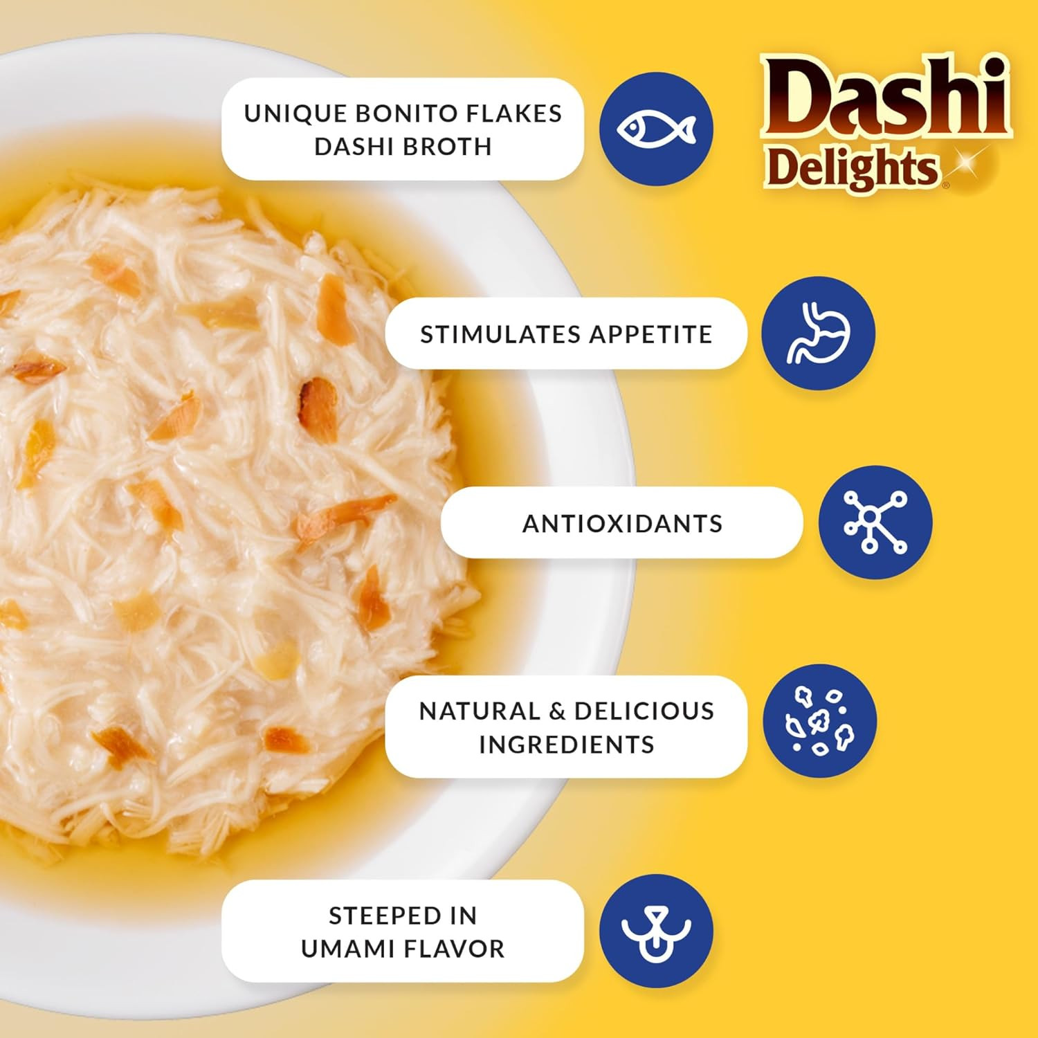 Dashi Delights for Cats, Shredded Chicken Side Dish with Bonito Flake Broth, Cat