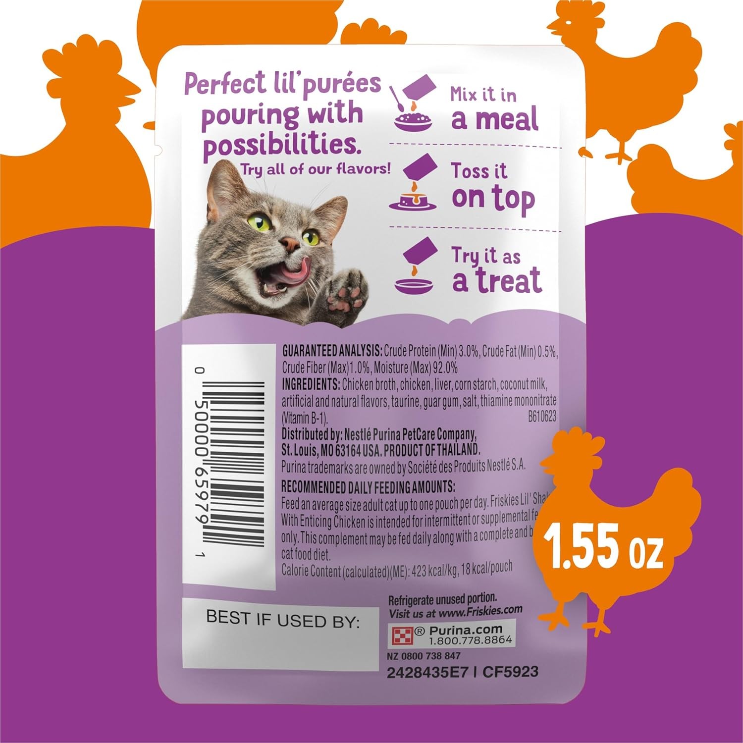 Purina Pureed Cat Food Topper Lil’ Shakes W/ Enticing Chicken Lickable Cat