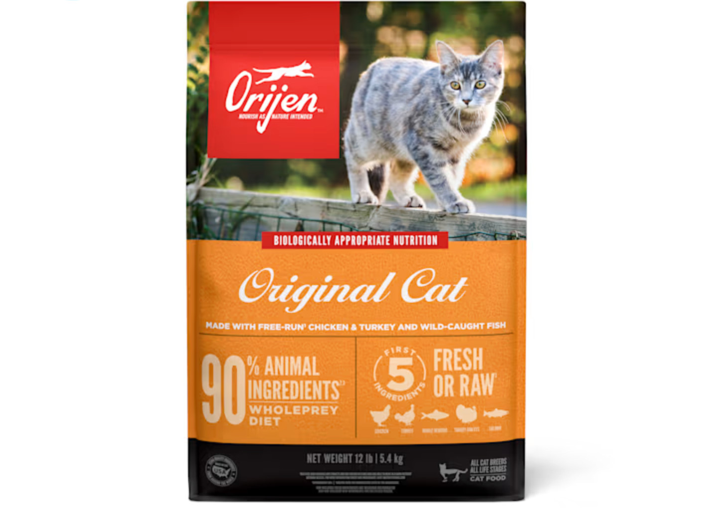 ORIJEN Original Cat Food High Protein Fresh & Raw Dry Cat Food 12 lb, FREESHIP