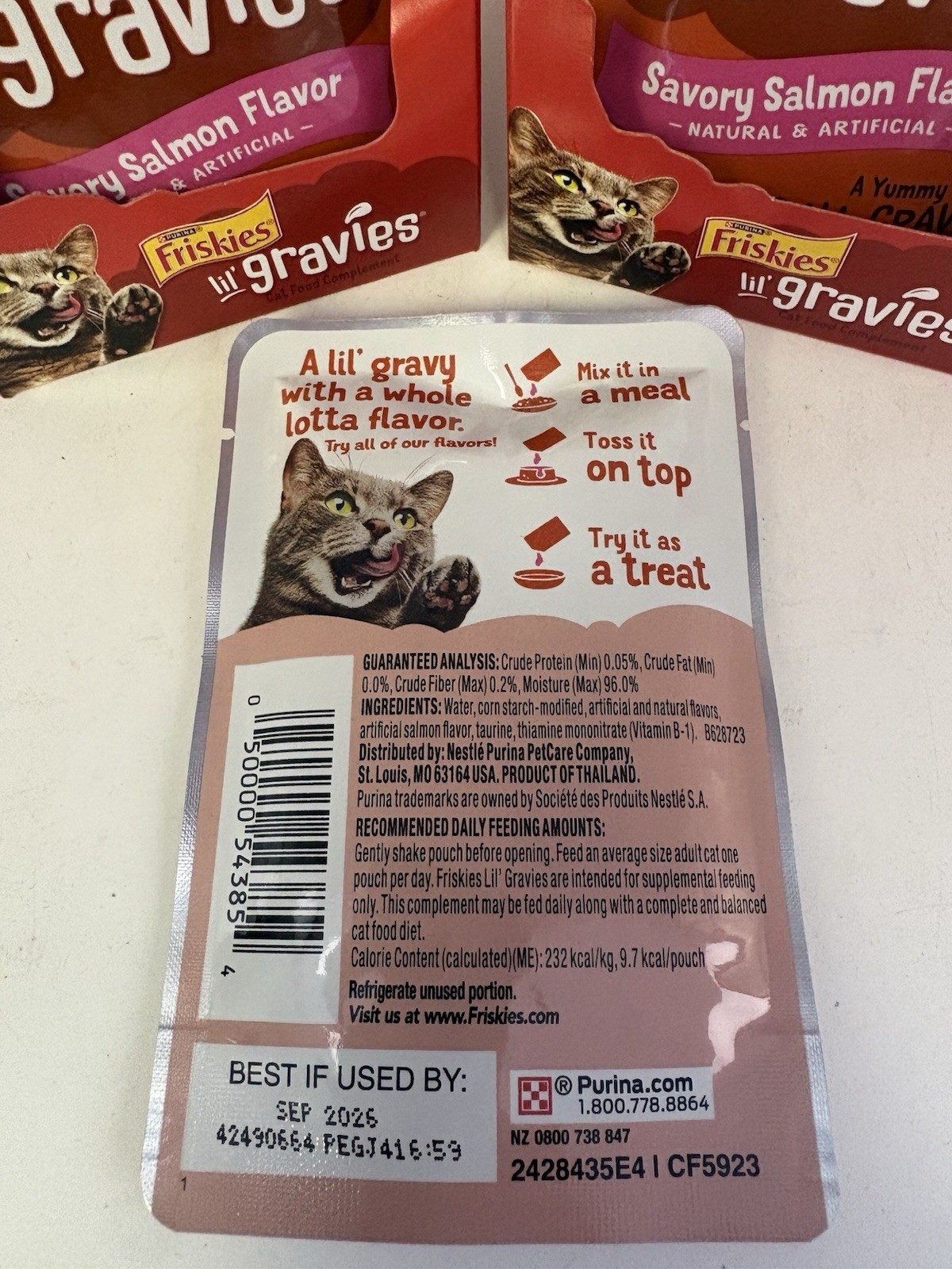 Lot of 12 Friskies Lil’ Gravies Savory Salmon Flavor Cat Food Toppers Pouches