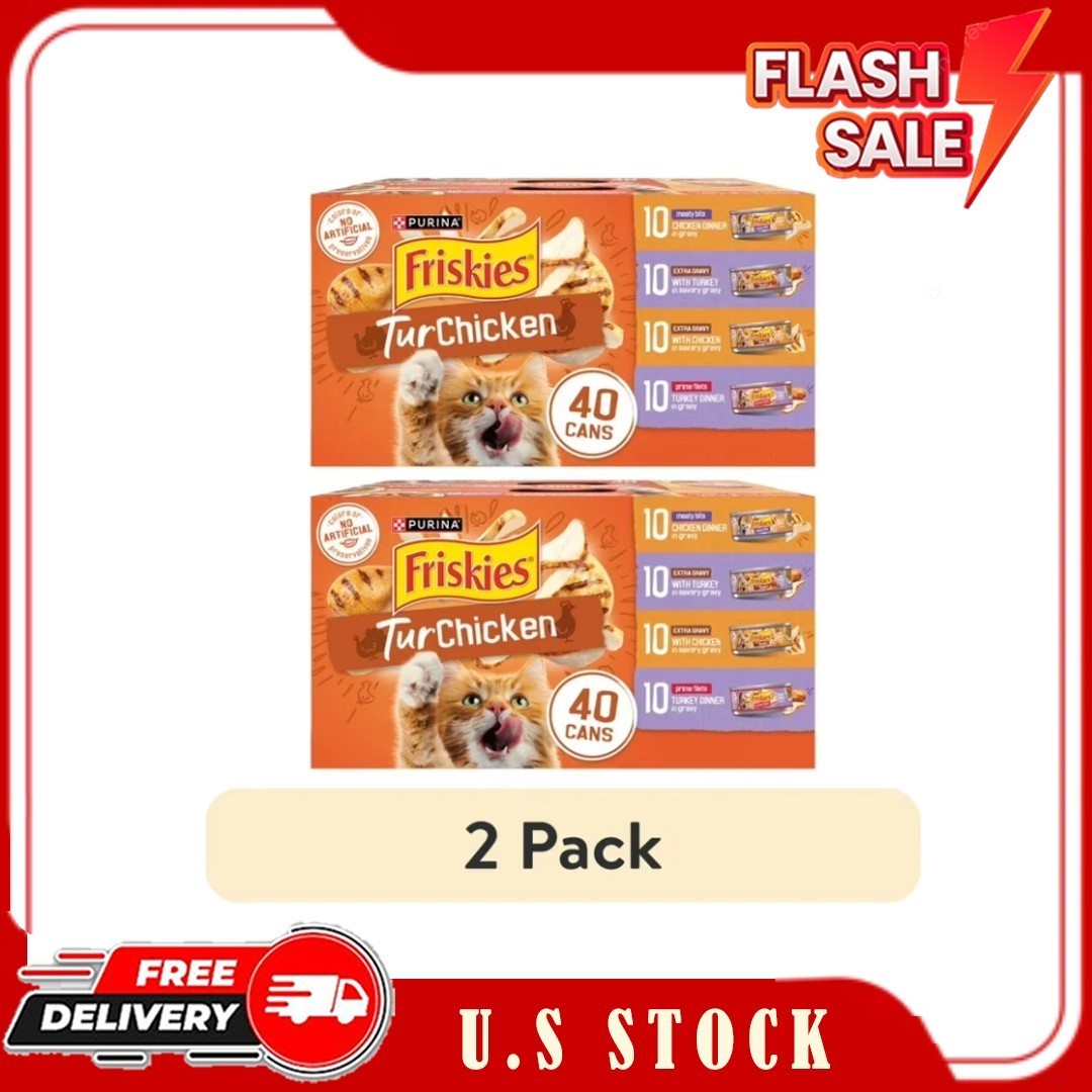 2 Pack Purina Friskies Turchicken Gravy Wet Cat Food Variety, 5.5 oz, 40 Cans